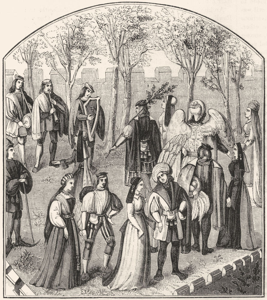 DANCE. 'Garden of Pleasure' 'Roman de la Rose' 1845 old antique print picture